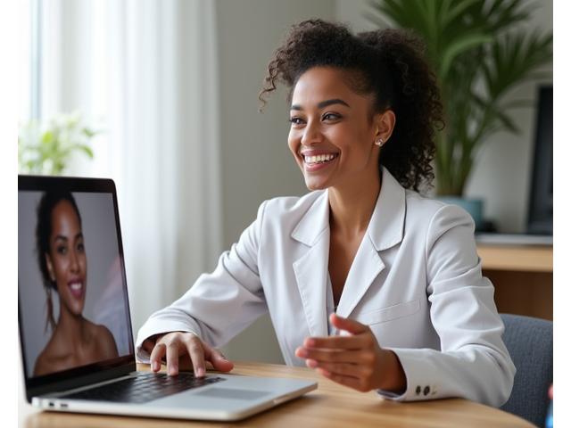 Friendly expert guiding a virtual skincare consultation
