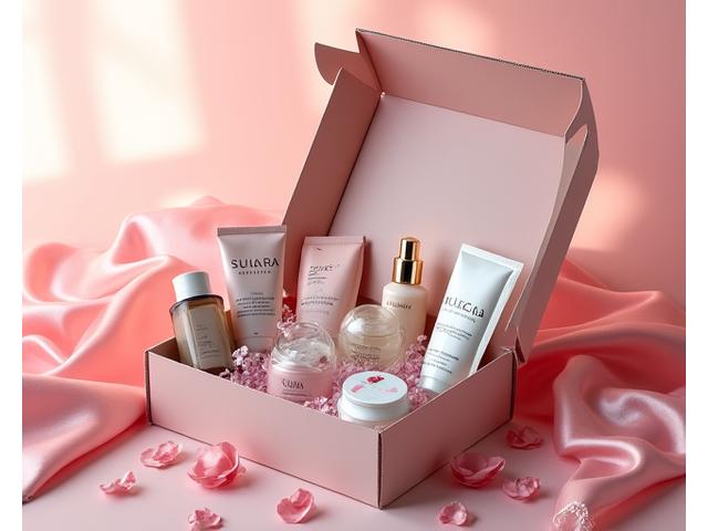 A beautifully arranged Sylvara Glow subscription box with several premium skincare products.